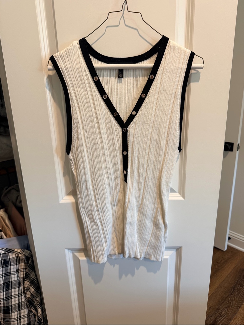 White House Black Market White Ribbed Sleeveless Tank with Black Trim